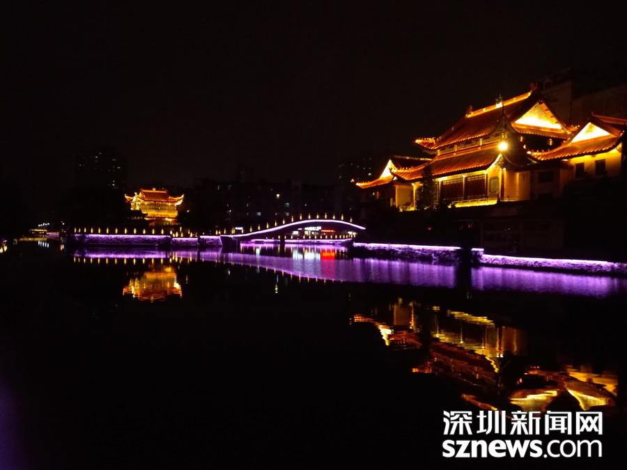 浙江瑞安夜景美轮美奂 百里塘河穿市而过